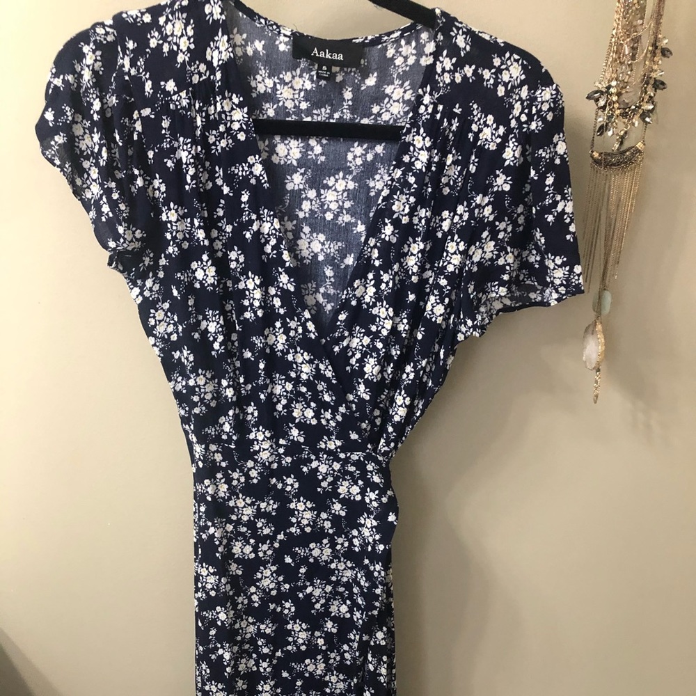 Navy floral wrap maxi dress
